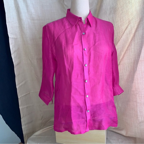 ❗LAST CHANCE❗CHICO'S Magenta / Fuscia Sheer 3/4 Sleeve Blouse size 2 - Picture 1 of 9
